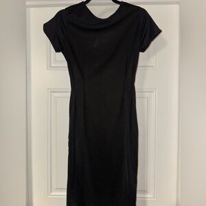 Black cinched waist midi dress